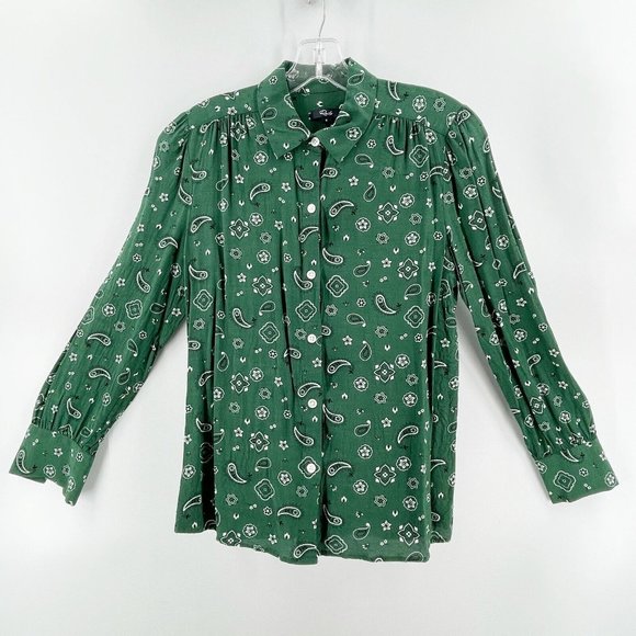 Rails Jesabel Forest Bandana Button Collar Top Shirt Women's Small Green Paisley - Picture 6 of 16